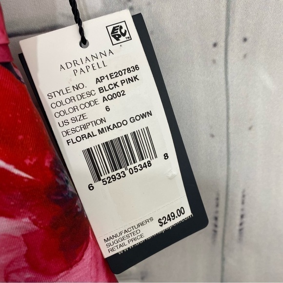 Adrianna Papell Pink Black Illusion Floral Mikado Gown Dress Formal Full Length - Picture 15 of 16